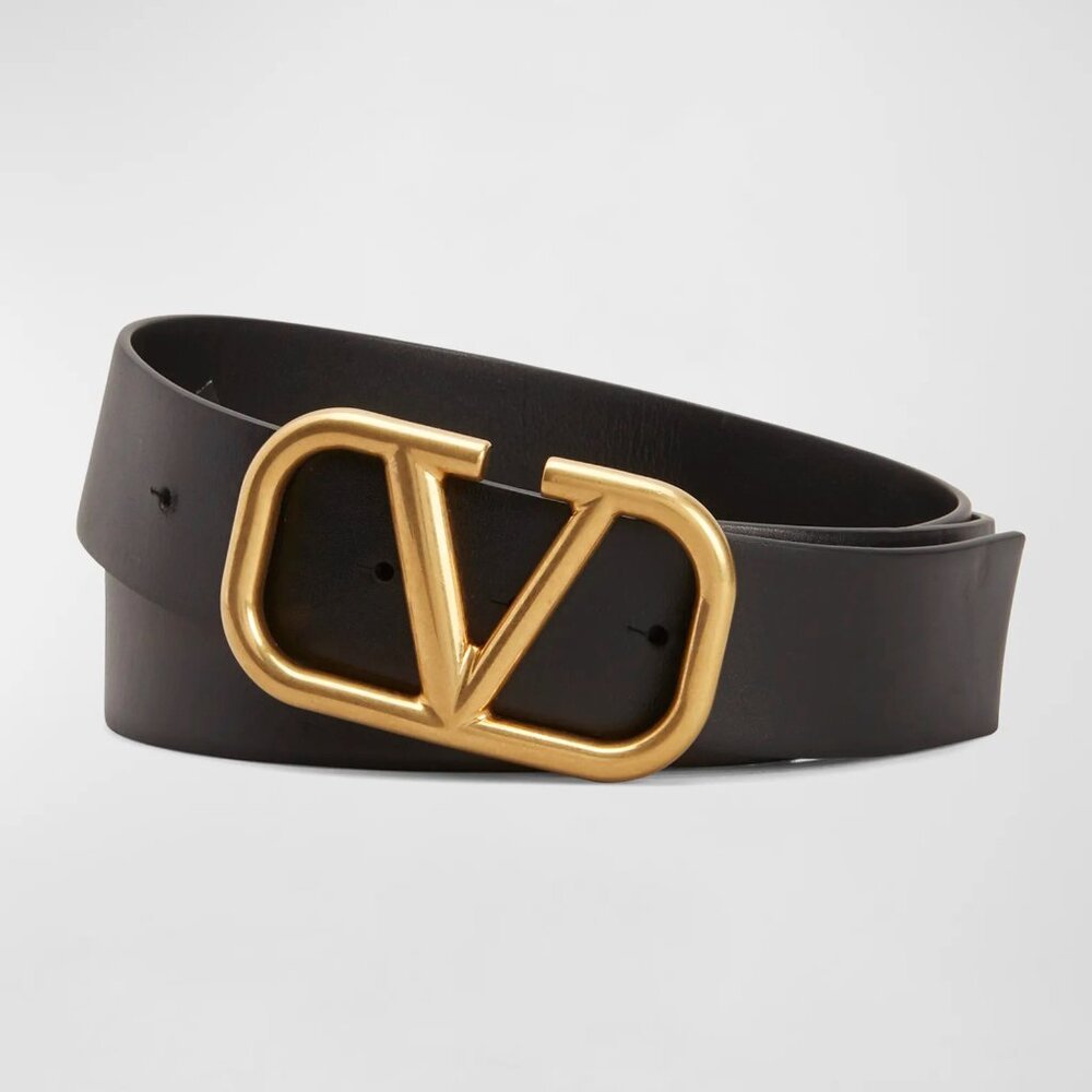 Valentino Garavani Female V-logo black leather belt